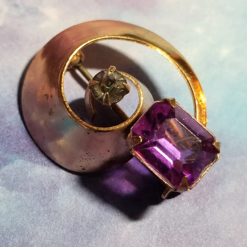 Vintage brooch Spiral broach purple gem rose gold pin